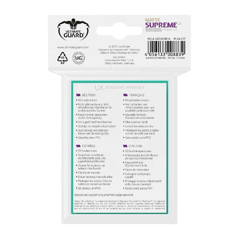 Fundas Ultimate Guard Supreme Ux Matte Standard Size 50 Unidades | Accesorios | Gameria