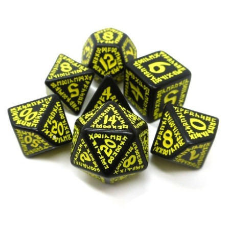 Dados Q Workshop Runic Black & Yellow Dice Pack