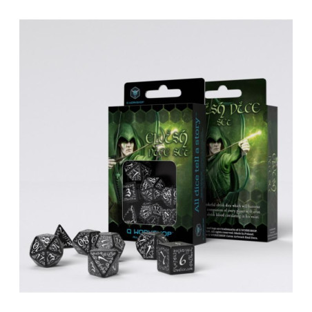 Dados Q Workshop Elvish Black & White Dice Pack