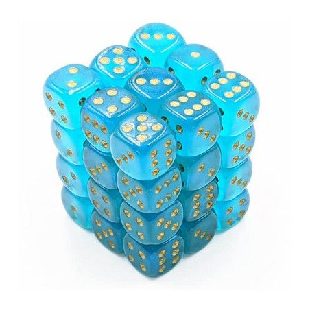 Dados Chessex Borealis 12mm D6 Teal/Gold Luminary (36 Unidades)