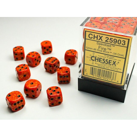Dados Chessex Speckled 12mm D6 (36 Unidades) Pips Fire