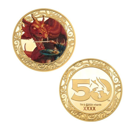 Dungeons & Dragons Moneda 50th Anniversary with Colour Print 24k Gold Plated Edition 4 cm