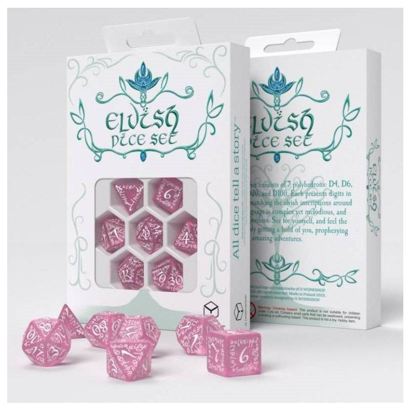 Dados Q Workshop  Elvish Shimmering Pink & White Dice Set | Accesorios | Gameria