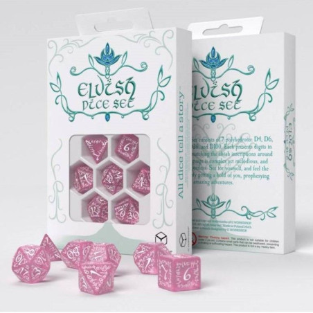 Dados Q Workshop  Elvish Shimmering Pink & White Dice Set