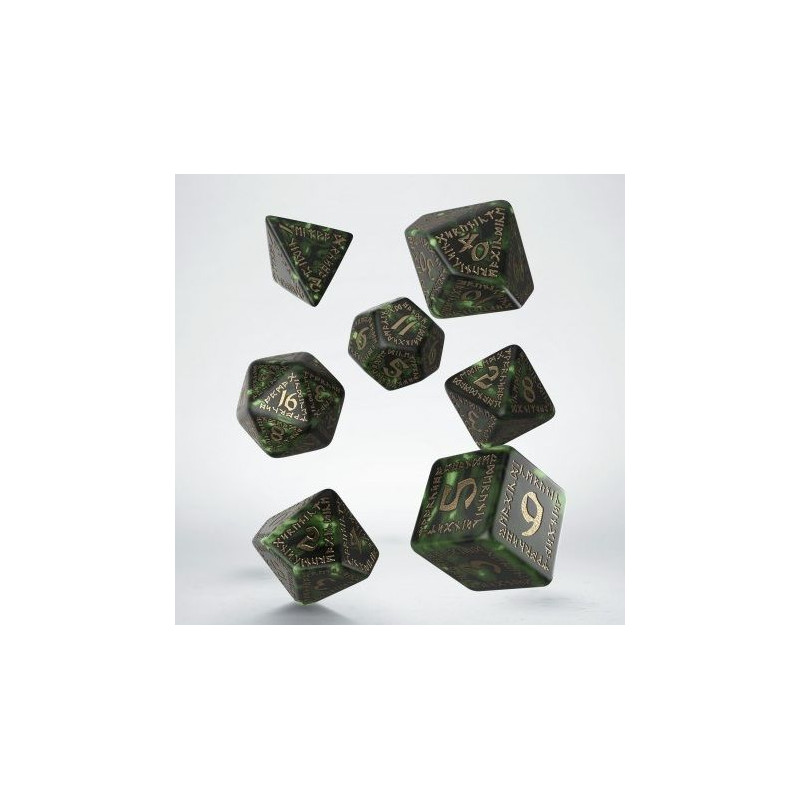 Dados Q Workshop Runic Green & Gold Dice Set | Accesorios | Gameria