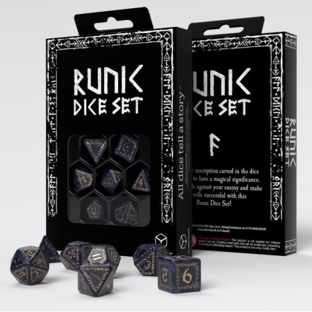 Dados Q Workshop Runic Mixed Blue & Gold Dice Pack
