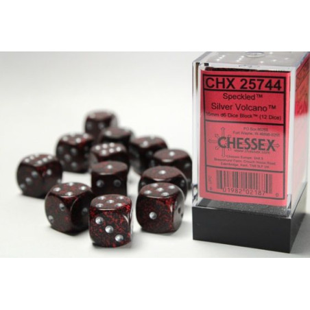 Dados Chessex Speckled 16mm D6 (12 Unidades) Silver Volcano