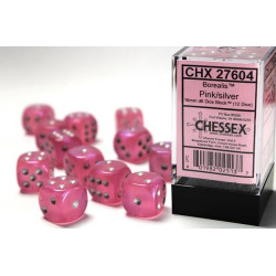 Dados Chessex Borealis 16mm D6 (12 Unidades) Pink Silver | Accessorios | Gameria