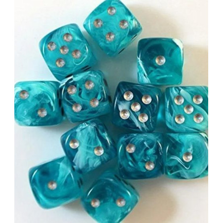 Dados Chessex Cirrus Aqua 16mm D6 (12 Unidades) Silver