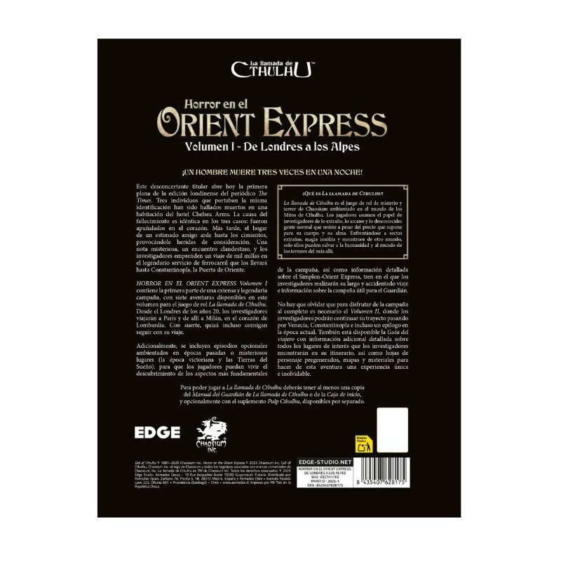 La Llamada De Cthulhu 7a Edición Horror en el Orient Express Vol.1 | Rol | Gameria