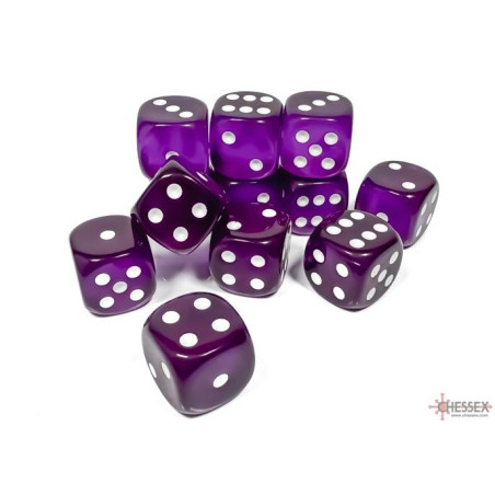 Dados Chessex Gemini 16mm D6  Translucent Pips Dice (12u) Purple/White