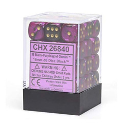 Dados Chessex Gemini 12mm D6 Blocks with Pips Black Purple W/Gold (36 Unidades) | Accesorios | Gameria