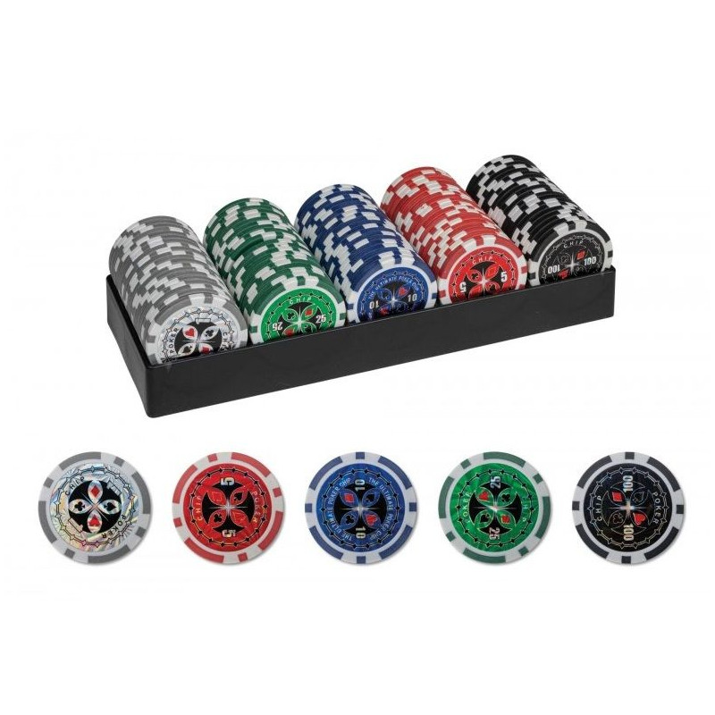 Naipes 100 Poker Chips en Soporte de Plástico | Juegos de Mesa | Gameria